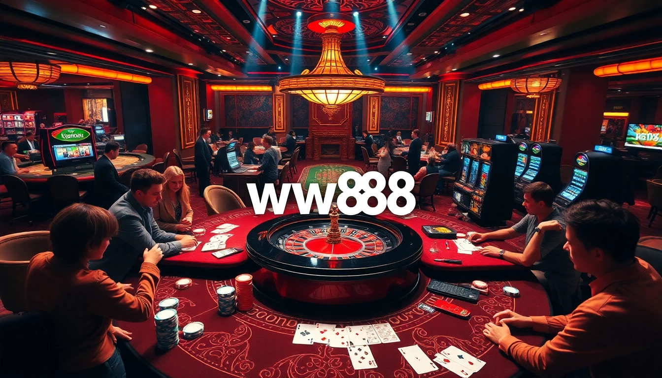 Players enjoying a thrilling game at the ww88 casino table with vibrant colors and dynamic ambiance.