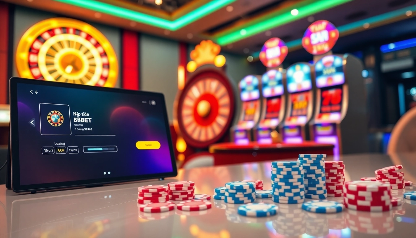 Nạp tiền 8KBET transaction interface with casino elements and vibrant colors.