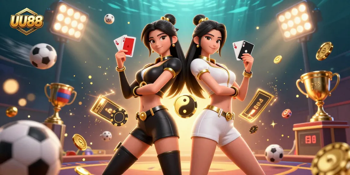 UU88 elevates gaming with stunning twin dealers showcasing exclusive card games and vibrant casino elements.