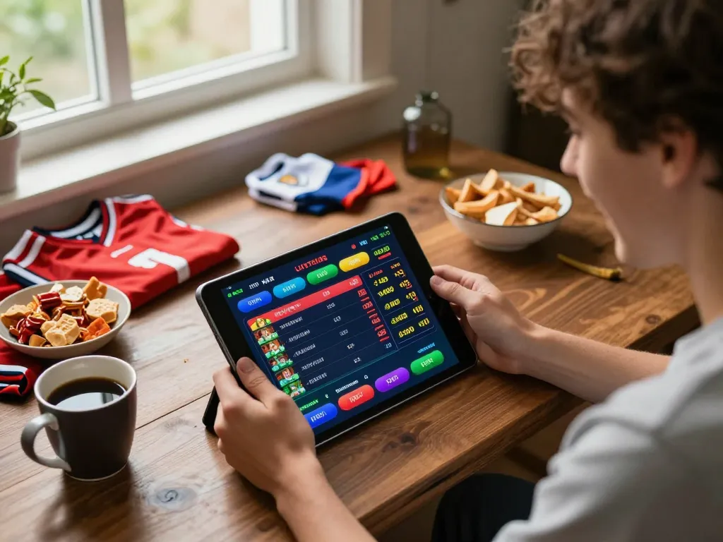 Engaging online sports betting experience with vin88 on tablet, featuring live odds and vibrant atmosphere.