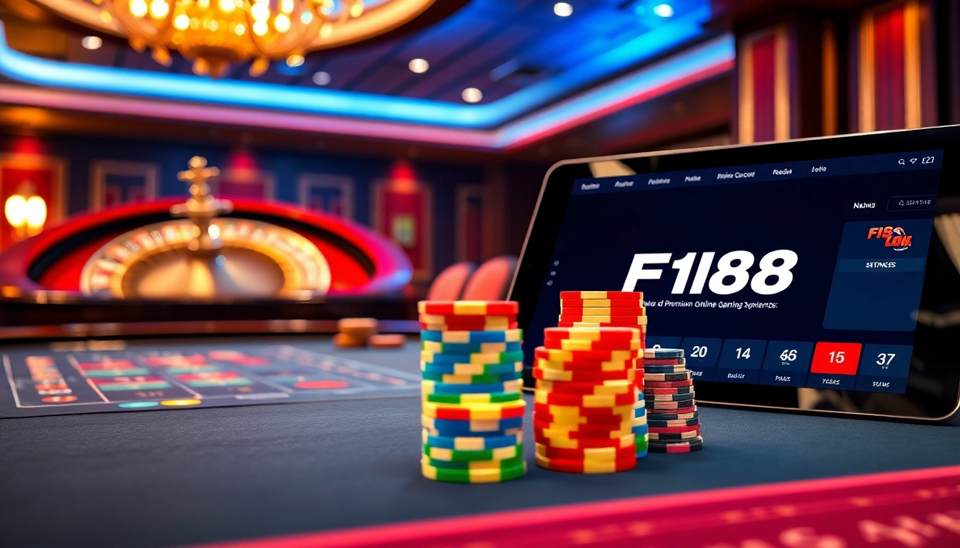F168 players enjoying high-stakes poker at a luxurious casino table with vibrant chips.