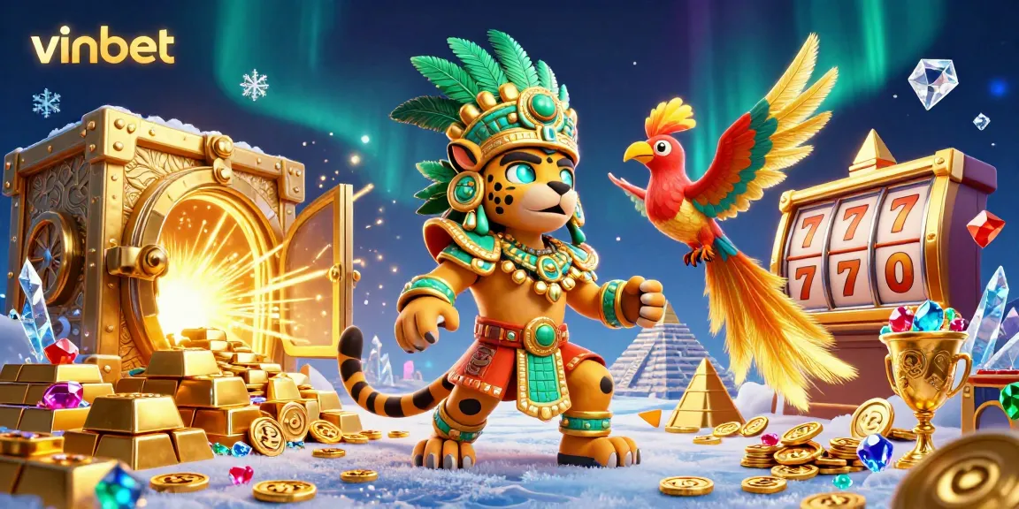 Experience thrilling wins at vinbet with a Mayan priest and a golden quetzal amidst treasure and slot games.