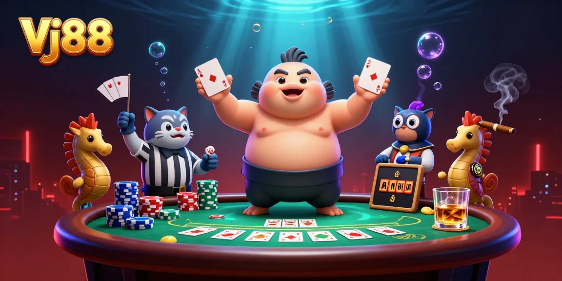 Engage in thrilling poker action with Vj88 as the fugu blowfish takes center stage in an underwater casino.