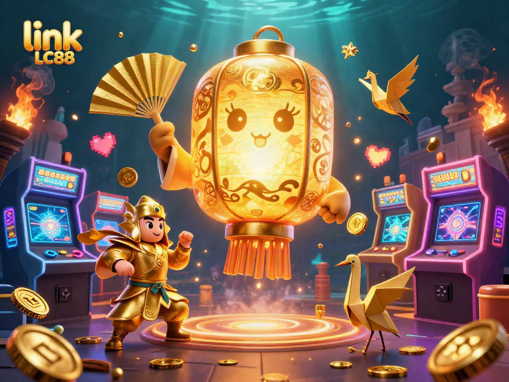 Engage with the vibrant world of link LC88, where golden lantern spirits inspire unity and fun in a lively casino scene.
