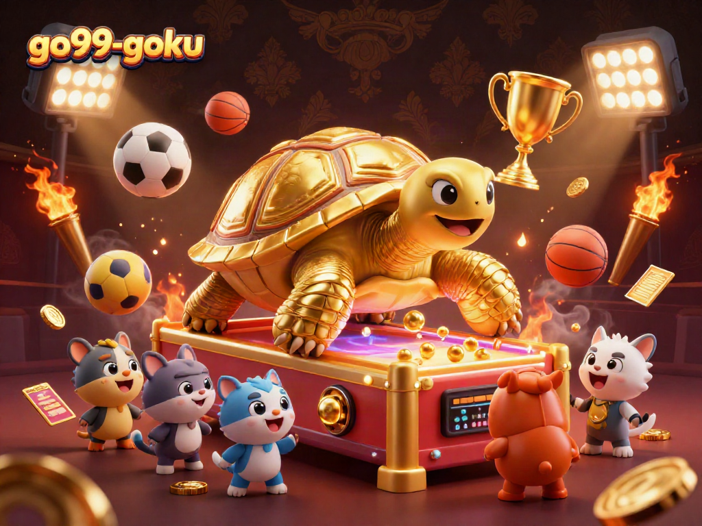 Engage with go99-goku as small animals prepare for exciting casino games with a golden tortoise pinball machine.