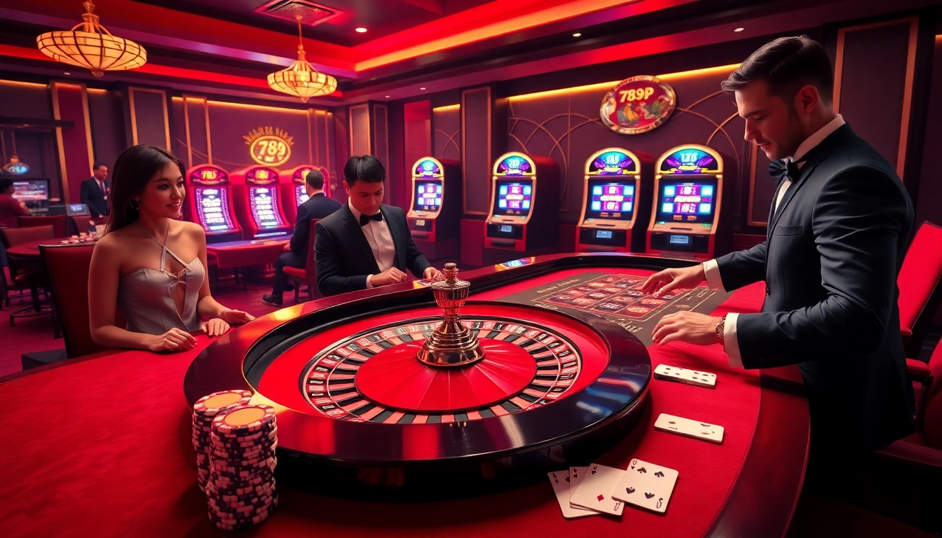 A vibrant scene of players engaging at a casino table, showcasing the excitement of 789p betting actions.