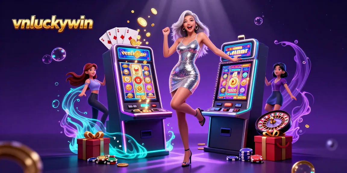 Experience the excitement of vnluckywin with a vibrant 3D scene of a winning slot moment.
