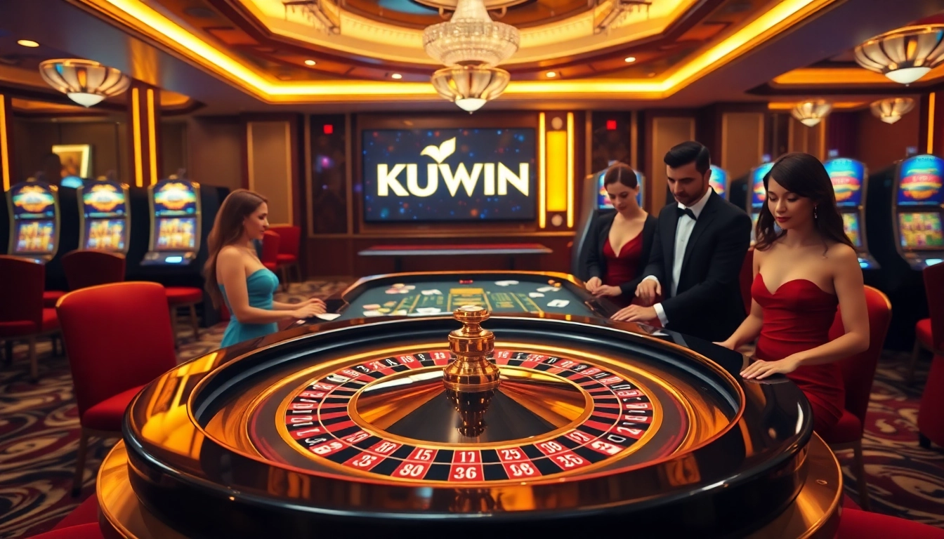 Experience thrilling gameplay at KUWIN's luxury casino with roulette tables and poker action.