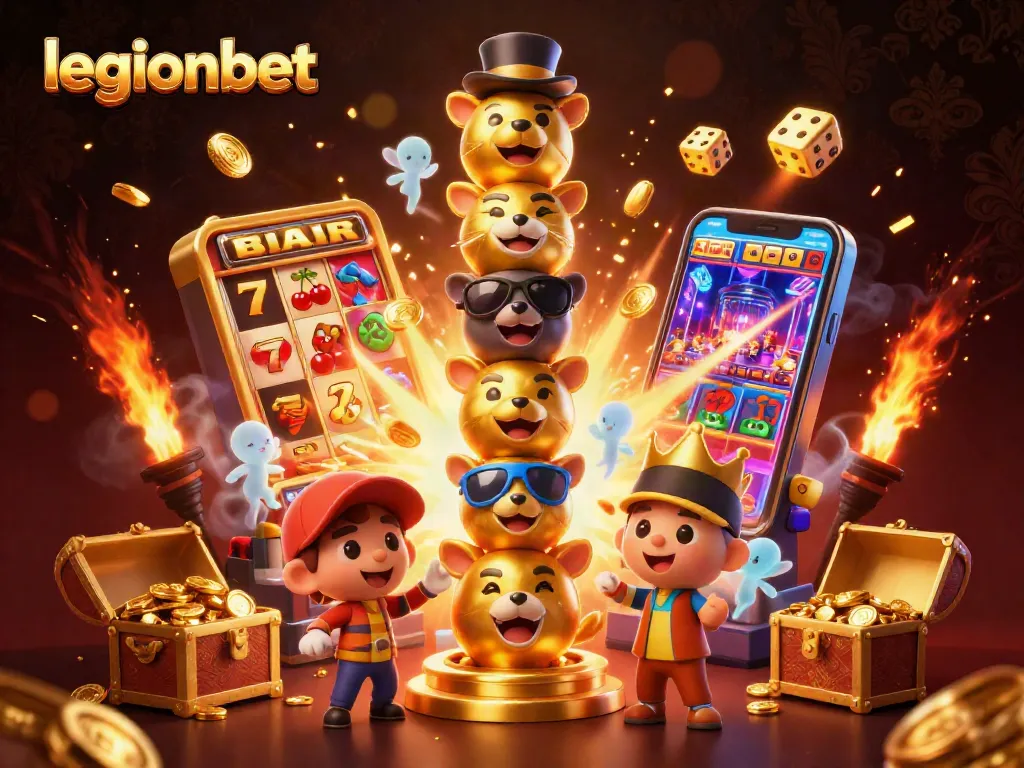 Play thrilling games at legionbet with a vibrant and dynamic casino scene illustration.