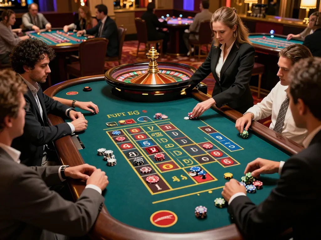 Experience thrilling roulette gameplay at sun win with players placing bets and croupier spinning the wheel.