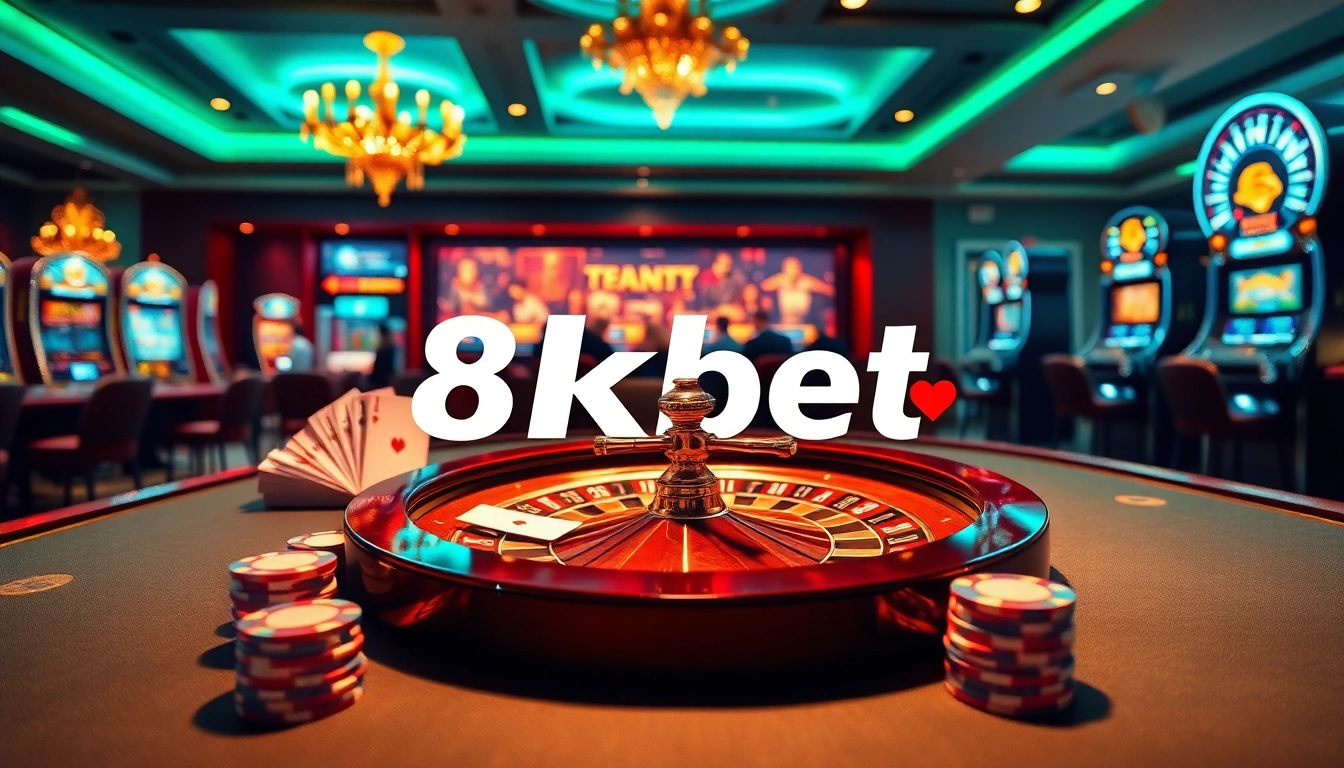 Players enjoying thrilling table games at 8kbet casino, showcasing excitement and luxury.