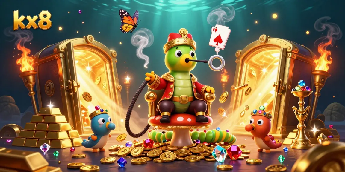 Engage with kx8's vibrant casino action featuring a whimsical caterpillar and dynamic game elements.
