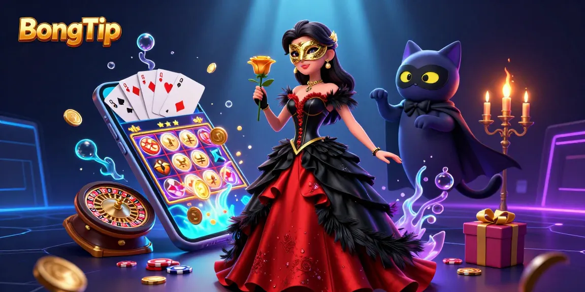 Experience thrilling gameplay with BongTip's illuminated scene of a glamorous woman and casino elements.