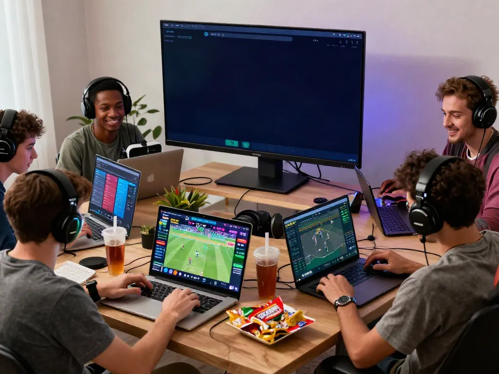 Players enjoying sports betting on the FIVE88 platform in a lively gaming setup.