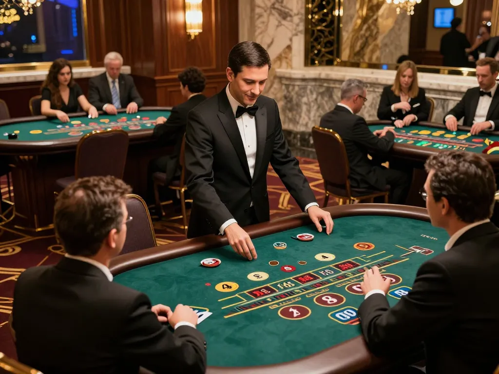 Fly88 live casino experience with players enjoying Baccarat under warm lighting and professional dealers.