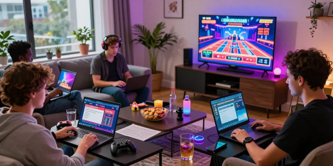 Players enjoying a lively gaming session exploring uk casinos not on gamstop in a modern home setup with vibrant lighting.