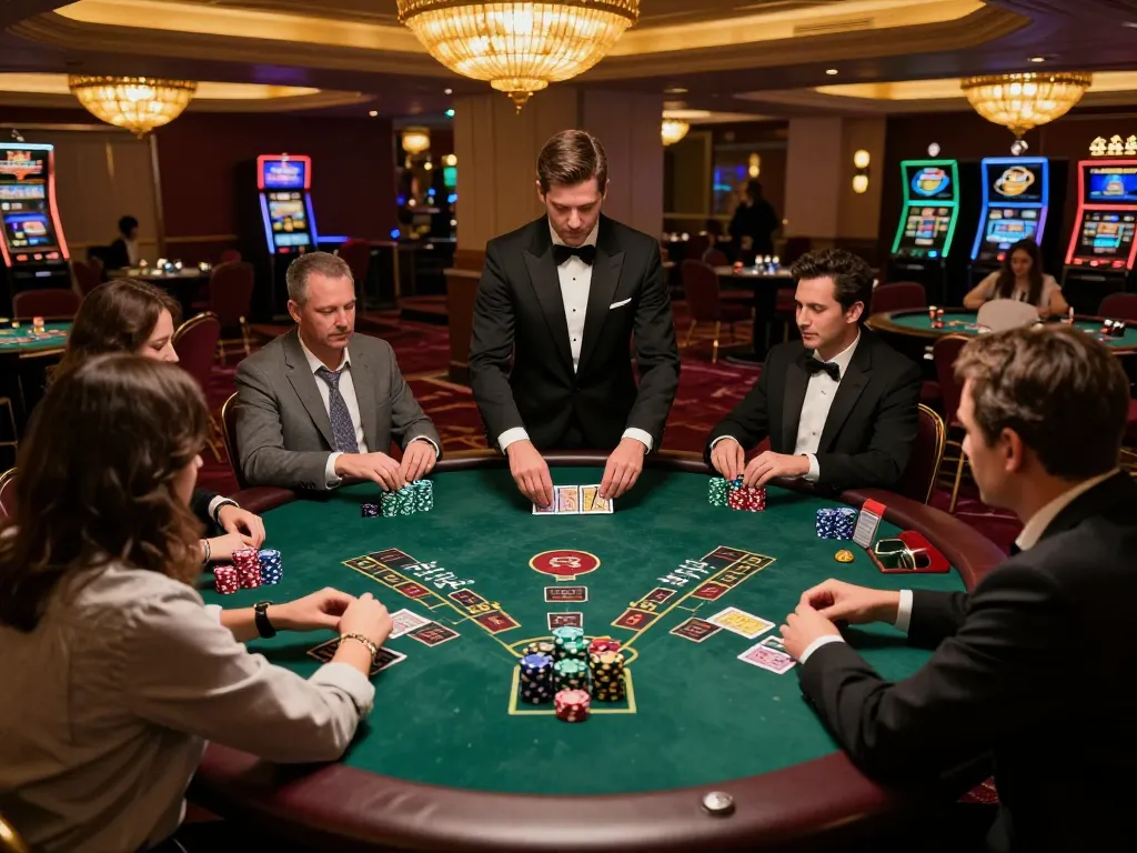 Players enjoying a thrilling blackjack game at 789WIN casino, with vibrant atmosphere and competitive spirit.