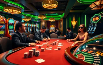 S666 poker players enjoying an exciting casino atmosphere with vibrant tables and colorful chips.