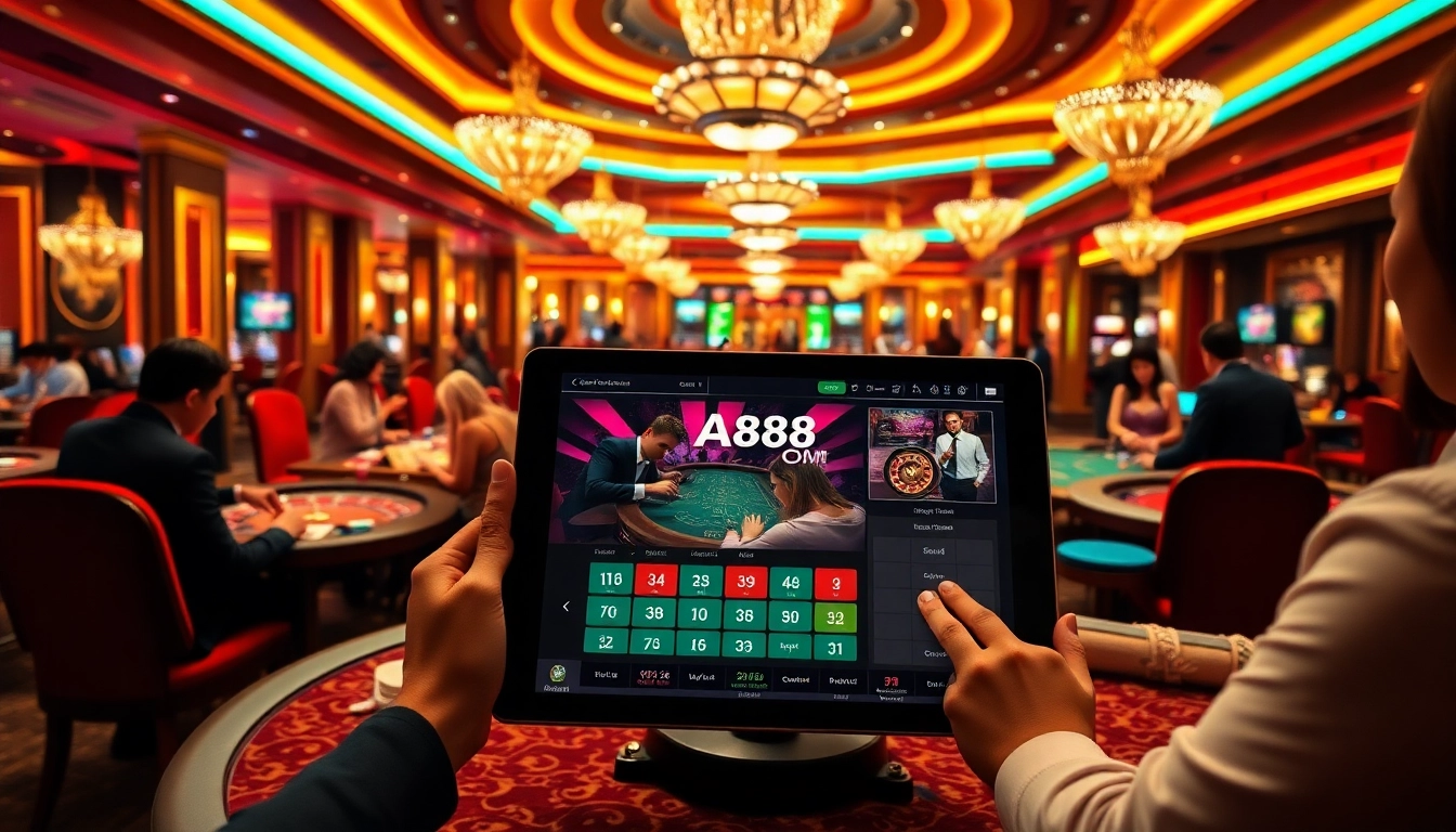 Casino gaming excitement at AA88 COM with vibrant tables and colorful poker chips.