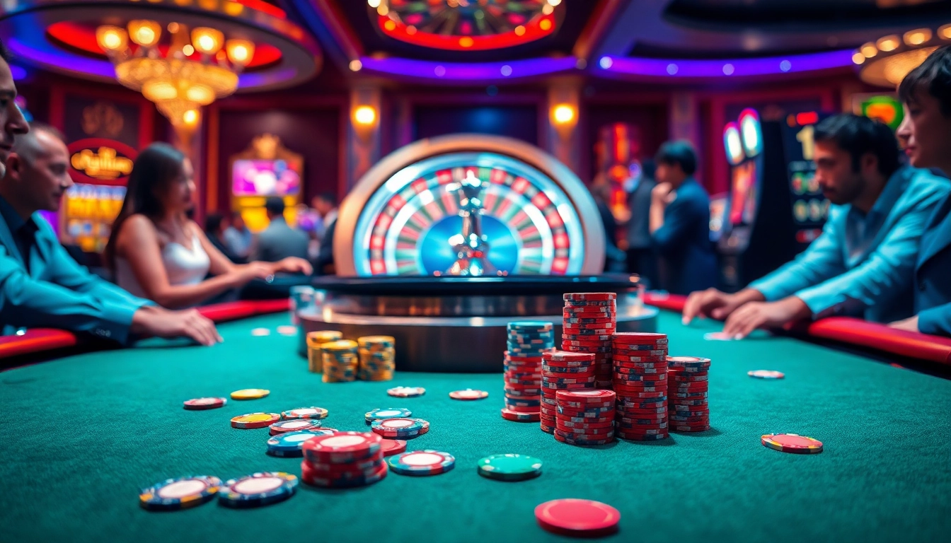 Experience the excitement of gambling with a luxury casino scene inspired by https://luongsontv5.com/, featuring vibrant poker tables and roulette excitement.