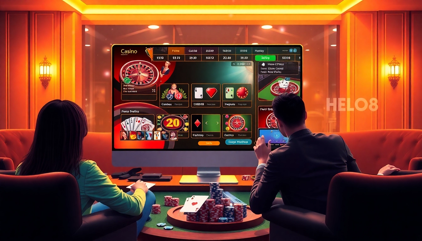 Experience the thrill of online gaming with HELLO88's interactive casino games featuring poker chips and dice.
